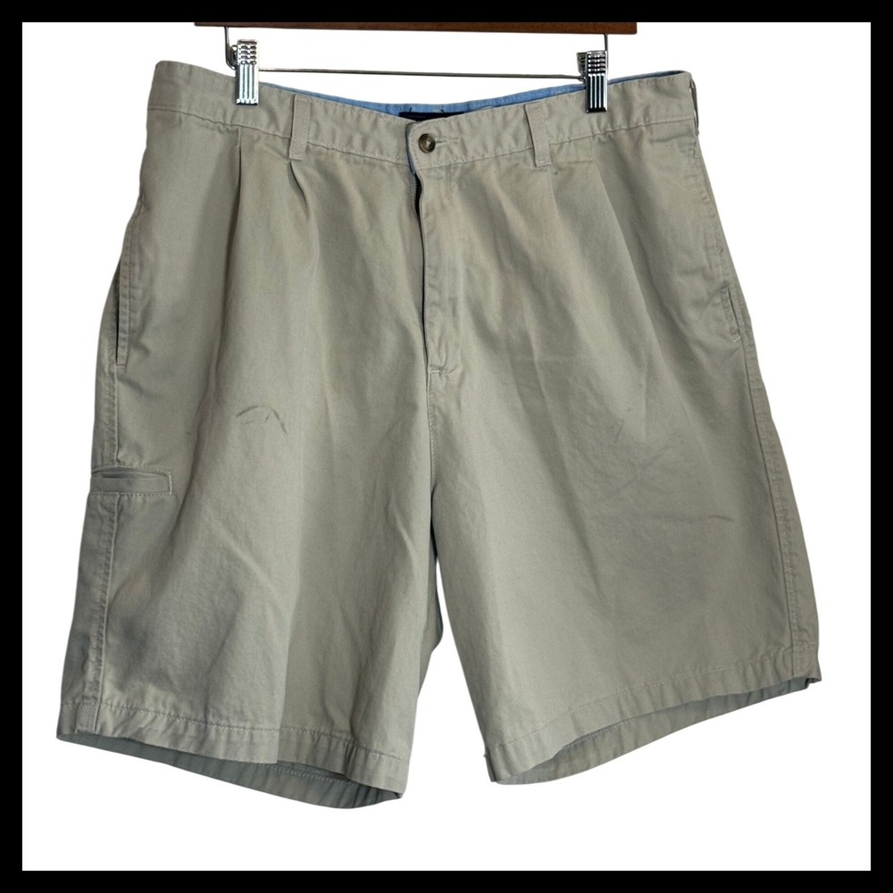 Saddlebred Mens Pleated Chino Shorts Khaki Tan 100% Cotton Size 38W 05927